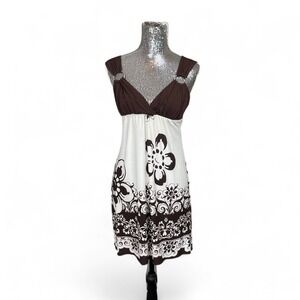 Y2K Boho Floral Ring Strap Empire Waist Mini Dress Small Tie Back Retro Clubwear